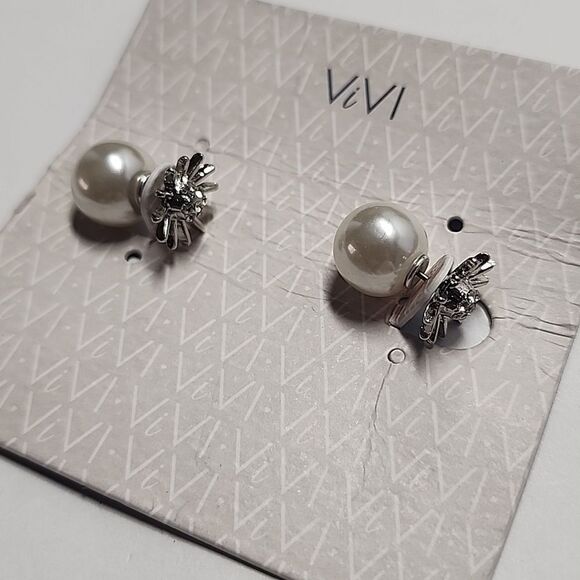 ViVi Silver and White Faux Pearl Earrings - Picture 1 of 3